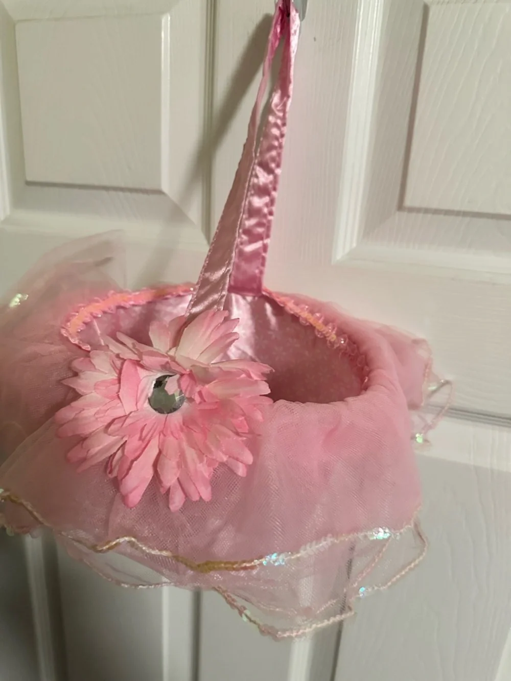 Pink Tulle Flower Basket